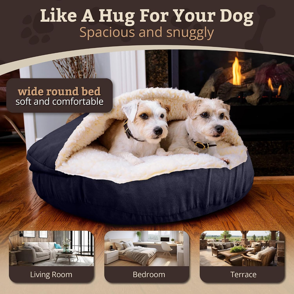 Indulge Your Pet with the Navy Cozy Cave Round Dog Bed - Perfect for Snuggling!