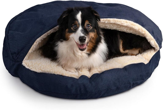 Indulge Your Pet with the Navy Cozy Cave Round Dog Bed - Perfect for Snuggling!