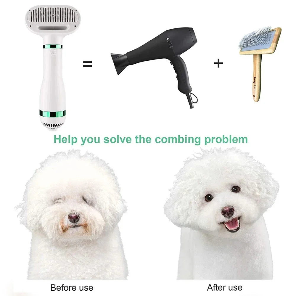 2-in-1 Low Noise Pet Dryer and Grooming Kit for Dogs and Cats with Comb Brush Attachment
