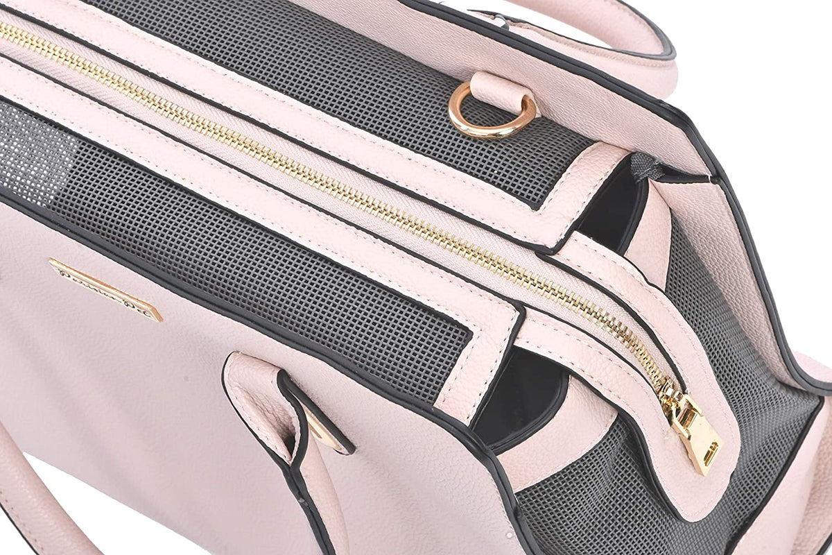 Chic Beige Faux Leather Pet Carrier Purse - Stylish and Airline-Approved for Small to Medium Dogs