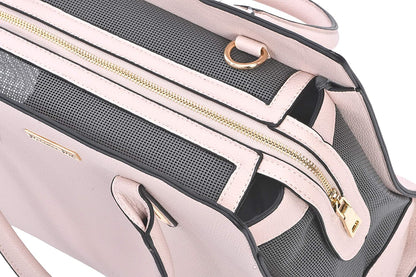 Chic Beige Faux Leather Pet Carrier Purse - Stylish and Airline-Approved for Small to Medium Dogs