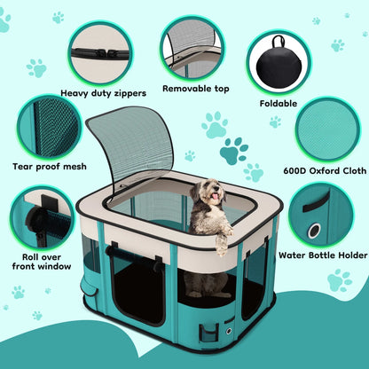 Foldable Portable Pet Playpen for Dogs and Cats - Exercise Kennel Tent with Removable Shade Cover for Indoor and Outdoor Use (Medium)
