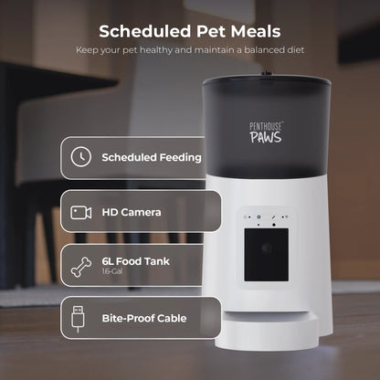 Revolutionize Feeding Time with the Penthouse Paws Smart HD Pet Feeder – 6L Capacity, 1080P Camera, Two-Way Audio, and Meal Scheduling for Happy, Healthy Pets!