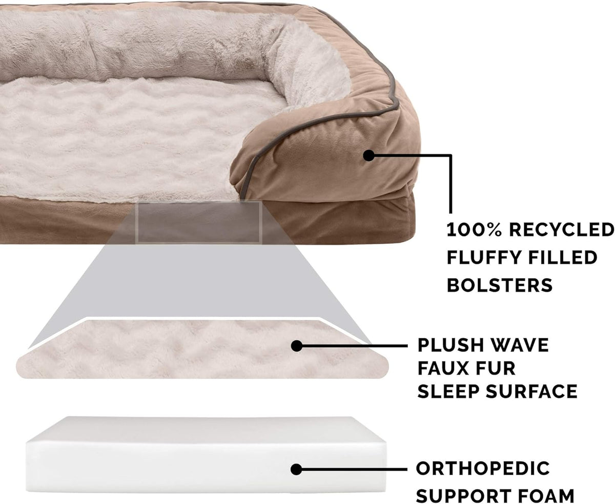 Luxurious Orthopedic Dog Bed with Removable Bolsters & Washable Cover - Ideal for Large Dogs Up to 125 lbs - Plush Brownstone Comfort Sofa