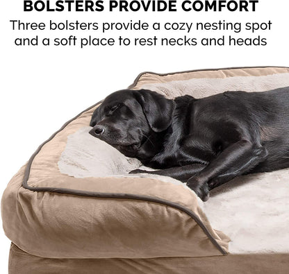 Luxurious Orthopedic Dog Bed with Removable Bolsters & Washable Cover - Ideal for Large Dogs Up to 125 lbs - Plush Brownstone Comfort Sofa