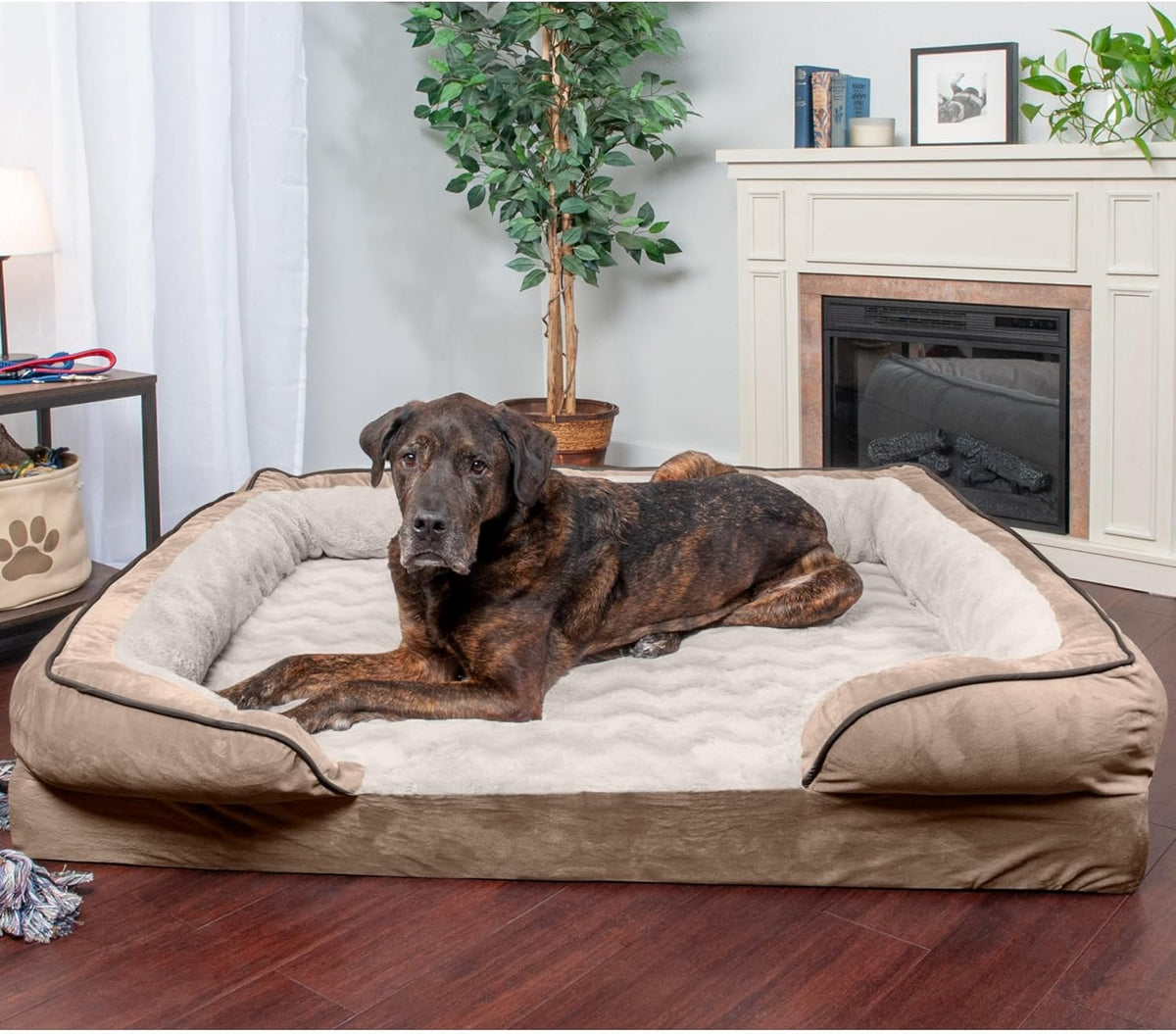 Luxurious Orthopedic Dog Bed with Removable Bolsters & Washable Cover - Ideal for Large Dogs Up to 125 lbs - Plush Brownstone Comfort Sofa