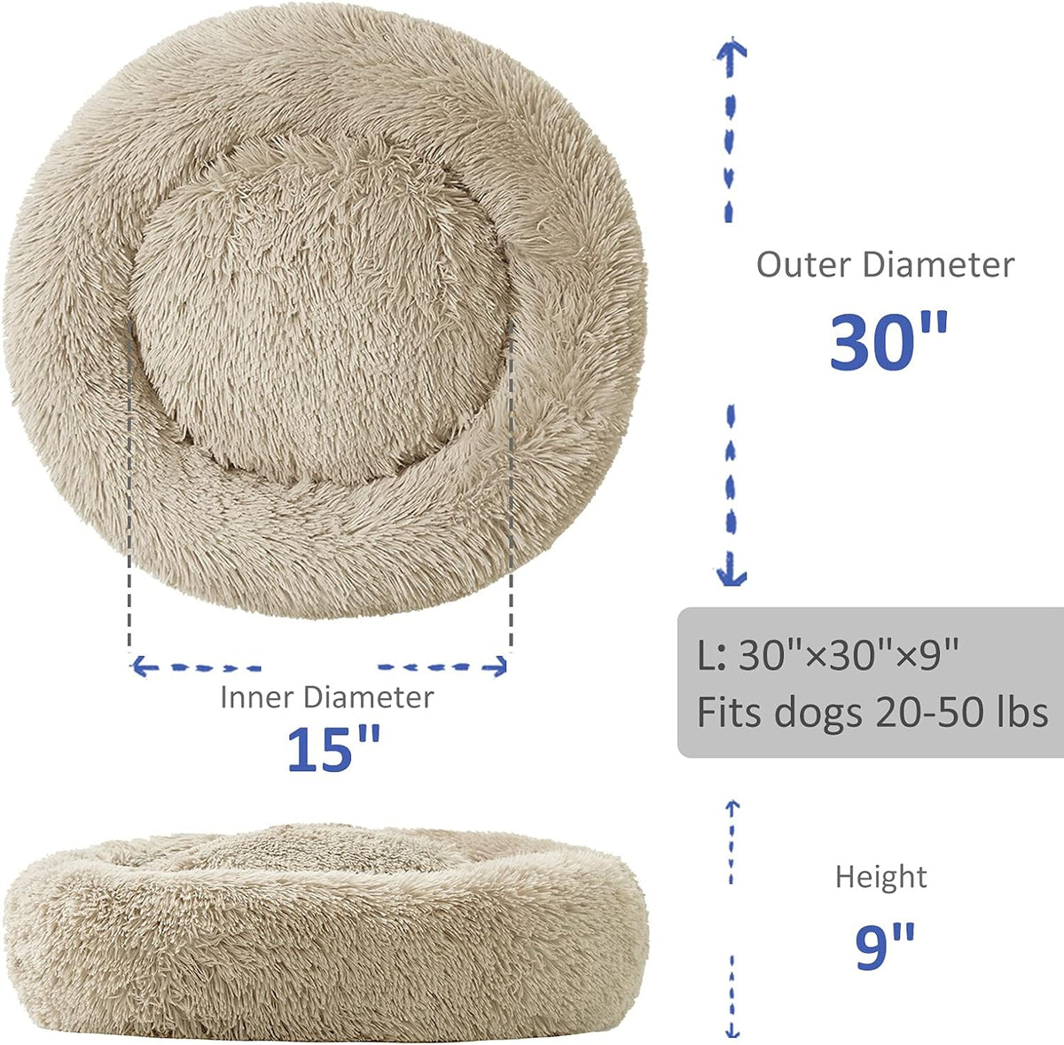 Large Washable Donut Dog Bed - Comfortable Calming Cuddler
