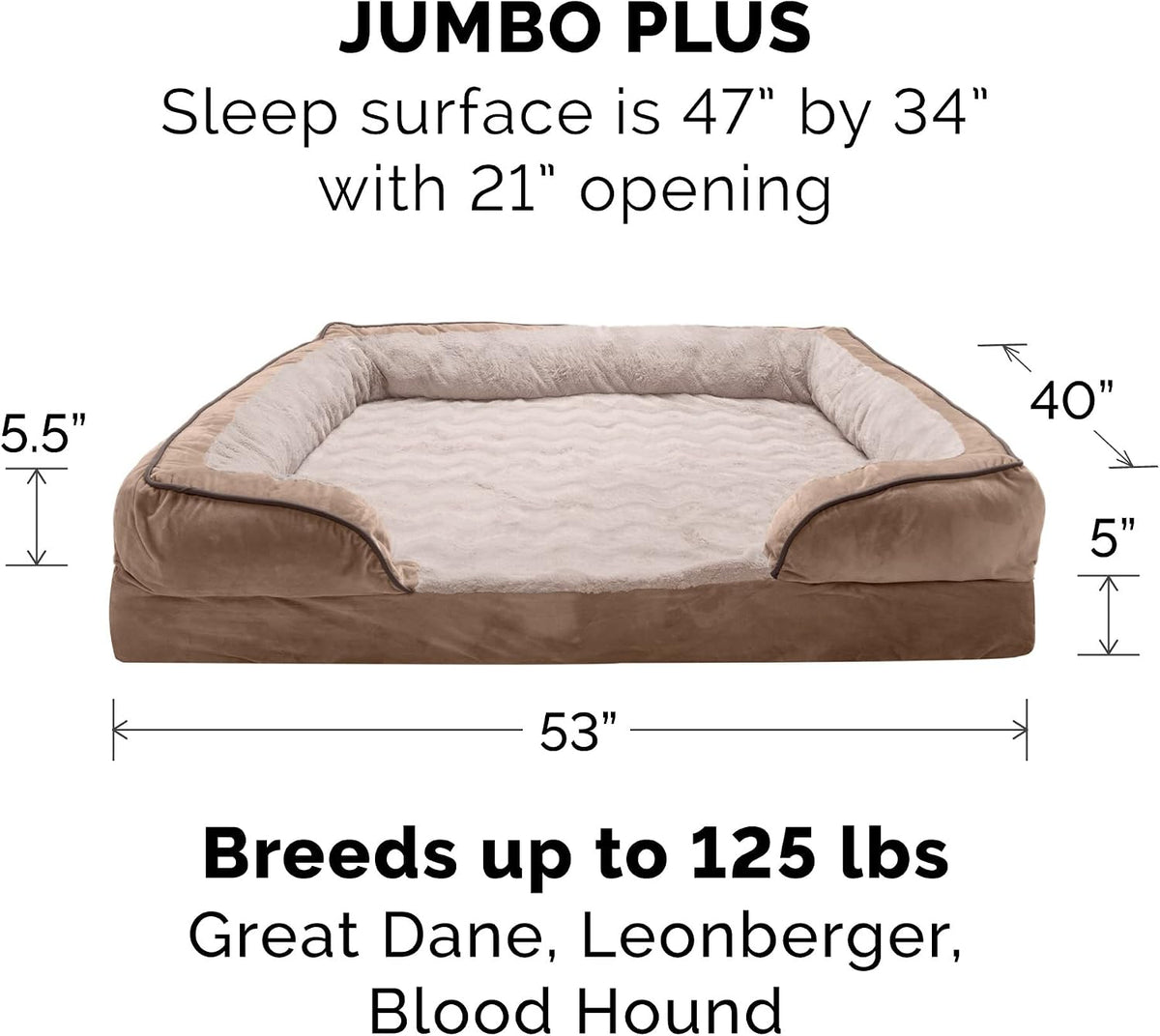 Luxurious Orthopedic Dog Bed with Removable Bolsters & Washable Cover - Ideal for Large Dogs Up to 125 lbs - Plush Brownstone Comfort Sofa