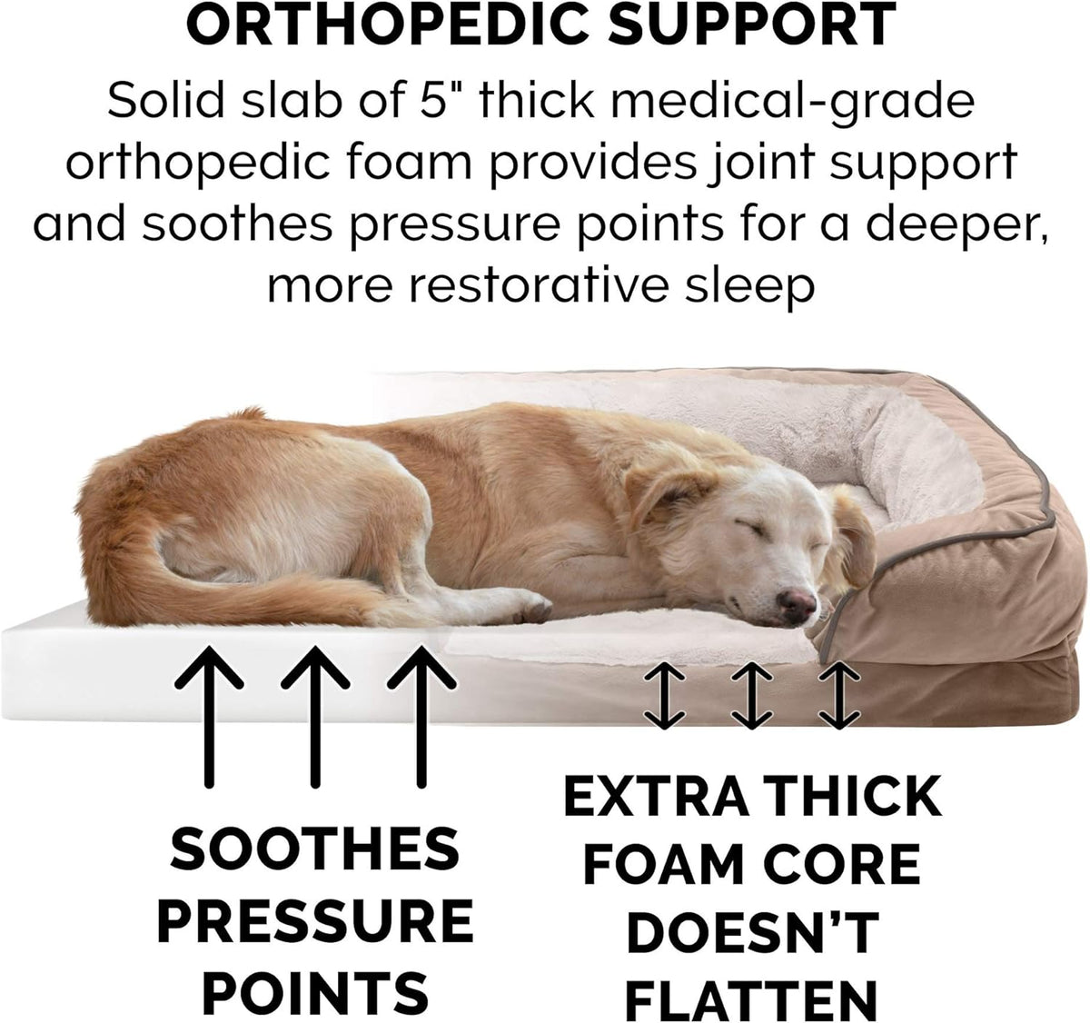 Luxurious Orthopedic Dog Bed with Removable Bolsters & Washable Cover - Ideal for Large Dogs Up to 125 lbs - Plush Brownstone Comfort Sofa