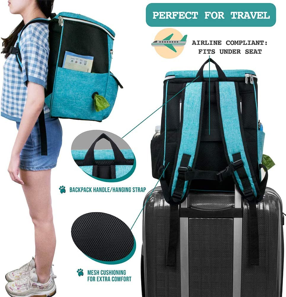 Spacious 27L Airline-Approved Dog Travel Backpack in Stylish Teal Blue for Adventurous Pet Owners