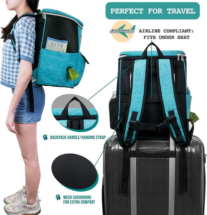 Spacious 27L Airline-Approved Dog Travel Backpack in Stylish Teal Blue for Adventurous Pet Owners
