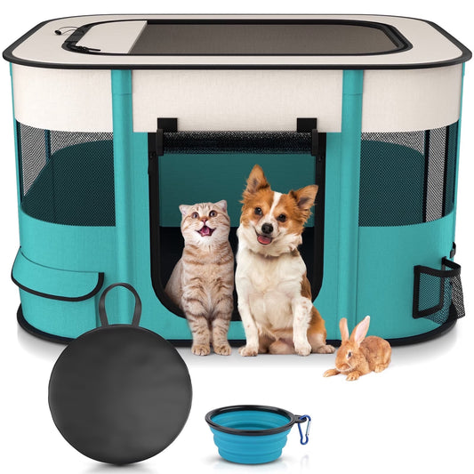 Foldable Portable Pet Playpen for Dogs and Cats - Exercise Kennel Tent with Removable Shade Cover for Indoor and Outdoor Use (Medium)