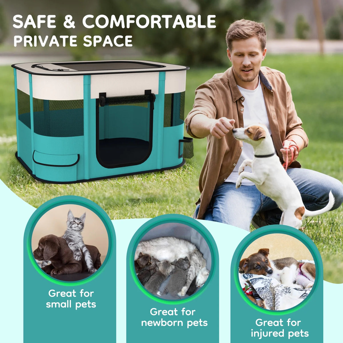 Foldable Portable Pet Playpen for Dogs and Cats - Exercise Kennel Tent with Removable Shade Cover for Indoor and Outdoor Use (Medium)