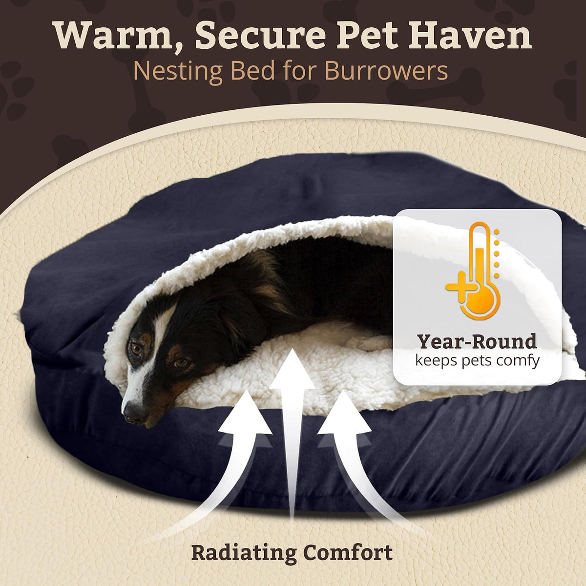 Indulge Your Pet with the Navy Cozy Cave Round Dog Bed - Perfect for Snuggling!