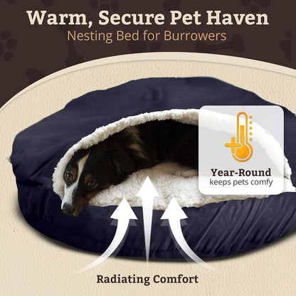 Indulge Your Pet with the Navy Cozy Cave Round Dog Bed - Perfect for Snuggling!