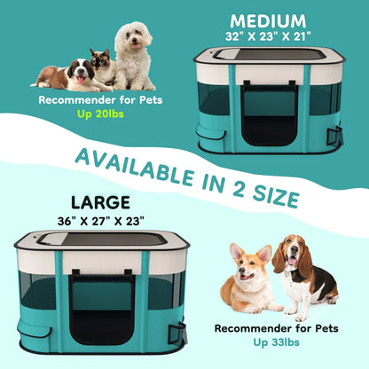 Foldable Portable Pet Playpen for Dogs and Cats - Exercise Kennel Tent with Removable Shade Cover for Indoor and Outdoor Use (Medium)
