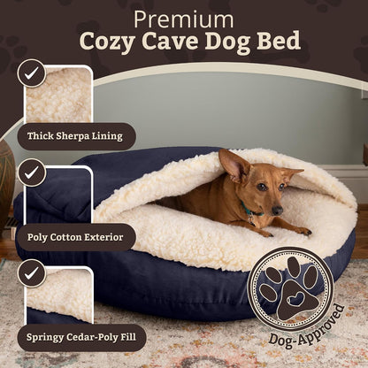 Indulge Your Pet with the Navy Cozy Cave Round Dog Bed - Perfect for Snuggling!